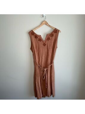 Isaac Mizrahi Linen Wrap Dress Rusted Orange XL